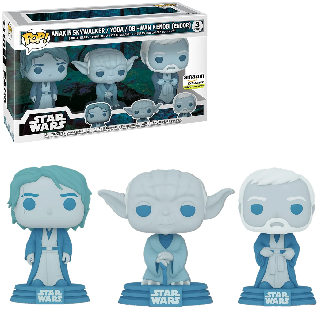 Funko POP! Star Wars Force Ghost Anakin Skywalker Yoda Obi-Wan Kenobi 3 Pack Amazon Exclusive